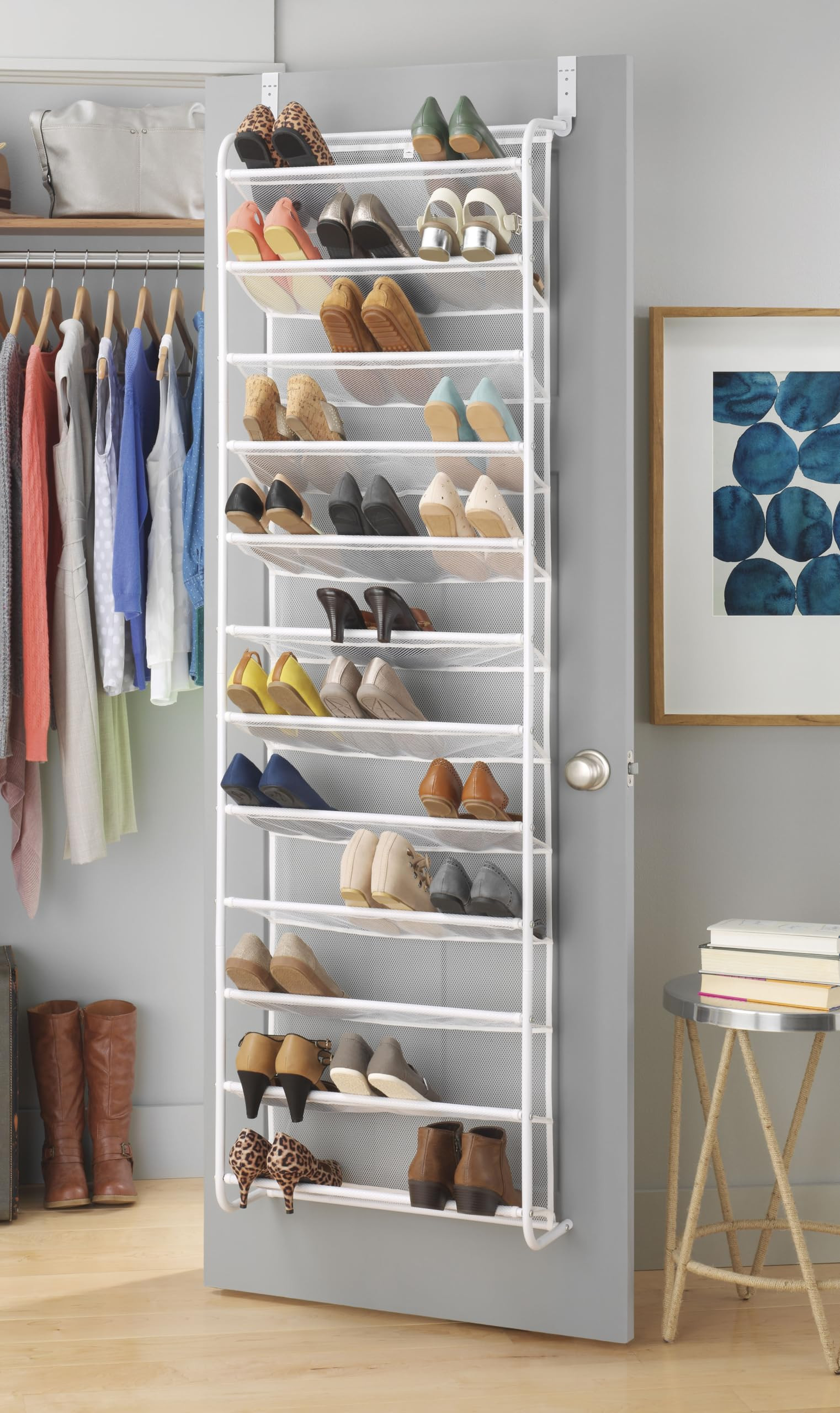 Whitmor Over the Door Shoe Organizer - Holds up to 36 Pairs of Shoes - Metal & Mesh - White | Amazon (US)