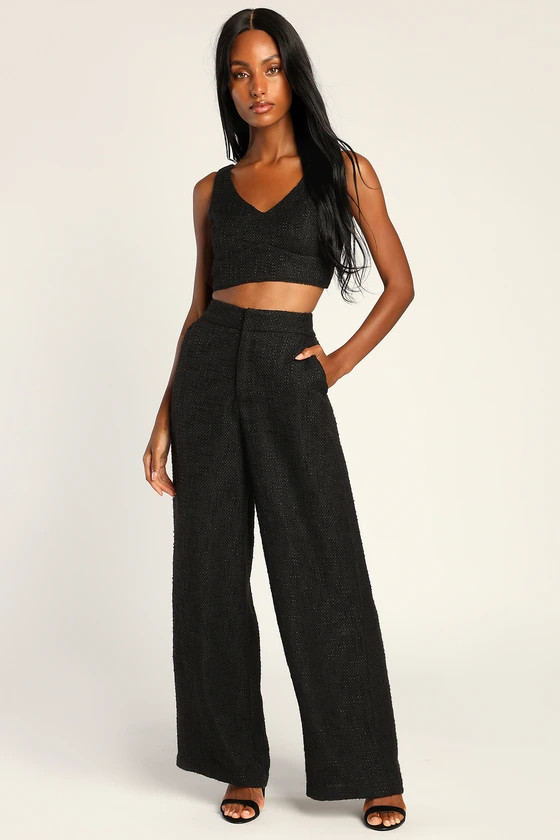 Chic and Sophisticated Black Tweed Wide-Leg Pants | Lulus (US)