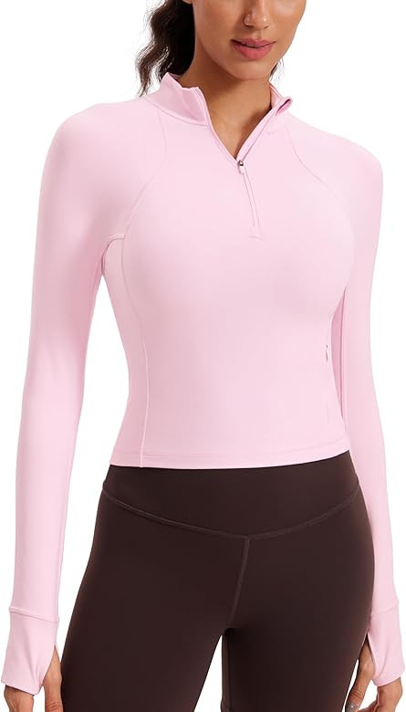 CRZ YOGA Women's Butterluxe Long Sleeve Workout Shirts Half Quarter Zip Sweatshirt Athletic Crop ... | Amazon (US)