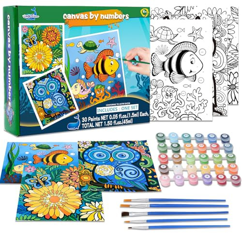3 Pack Paint by Numbers for Kids Ages 8-12, Pre-Printed Acrylic Oil Painting, Includes (8x10, 8x9, 8x8 inch) Framed Canvas with 30 Acrylic Paint Pots, 5 Brushes for Kids, Art Supplies for Kids 9-12 | Amazon (US)