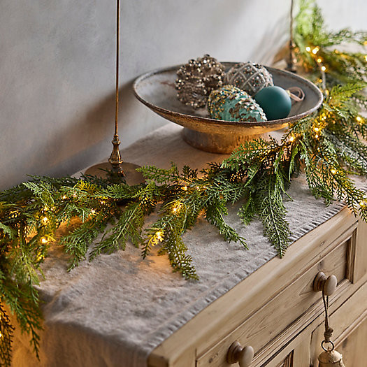 Pre-Lit Faux Cedar Garland, Evergreen | Terrain