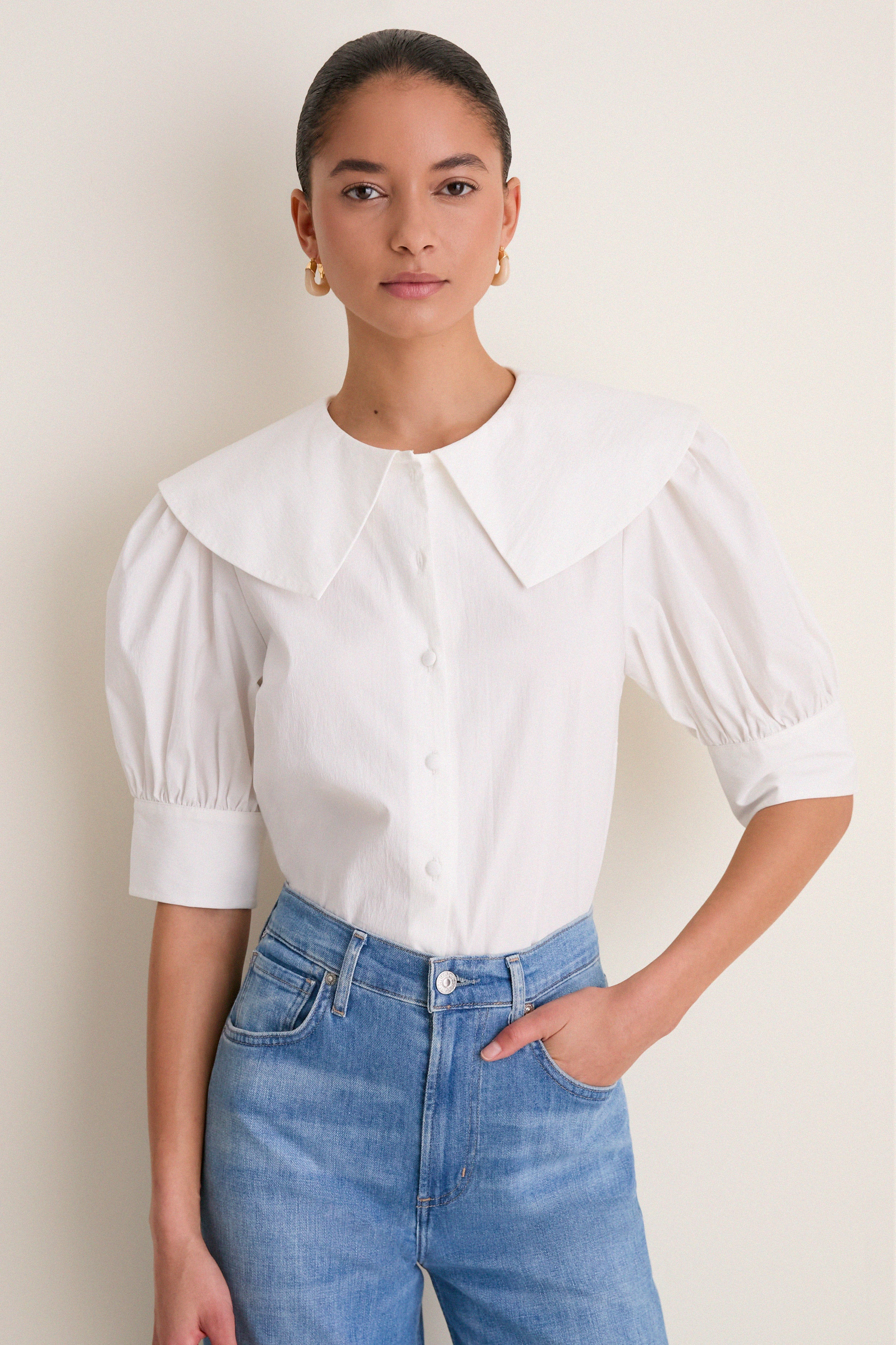White Cotton Poplin Renee Blouse | Tuckernuck (US)