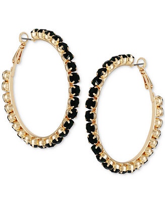Gold-Tone Siam Stone Large Hoop Earrings, 2" | Macys (US)