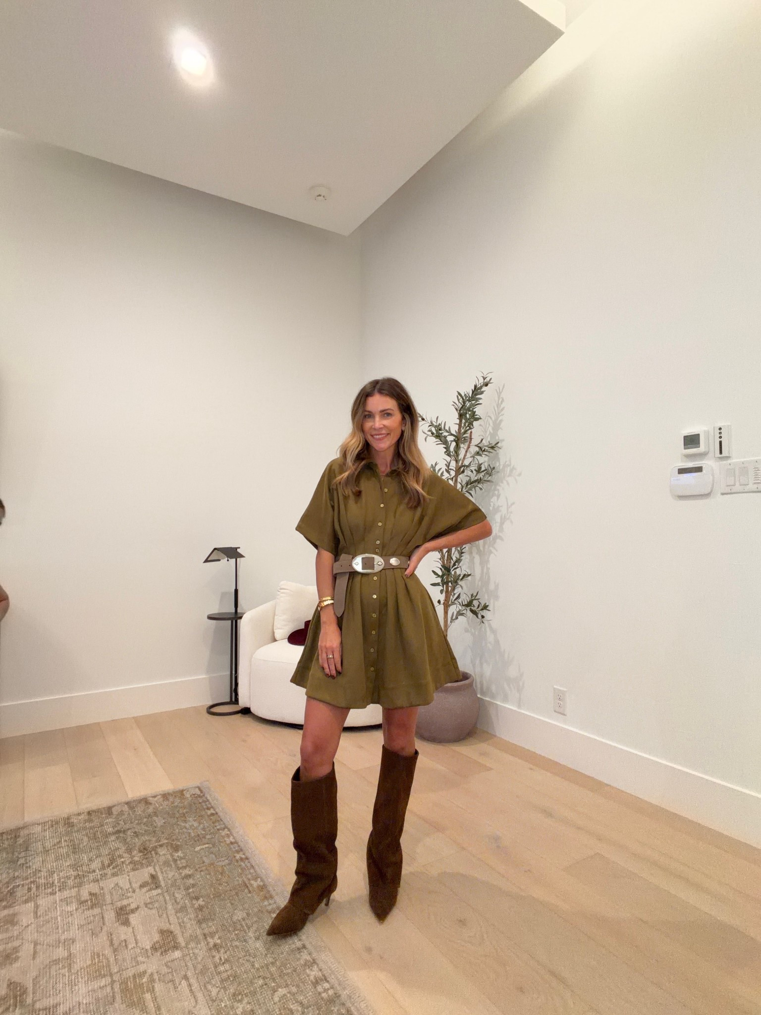 This cute little dress from Anthropologie. Use code ASHLEE30 for 30% off. Size small 
Steve Madden brown suede boots 
Revolve belt 

#LTKCyberWeek #LTKSaleAlert