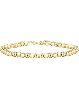 PAVOI 14K Gold Plated Beaded/Cuban/Cubic Zirconia Station Chain Adjustable Bracelet for Women | Amazon (US)