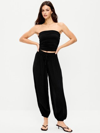 High-Waisted Sheer Crinkle Crepe Harem Pants | Old Navy (US)