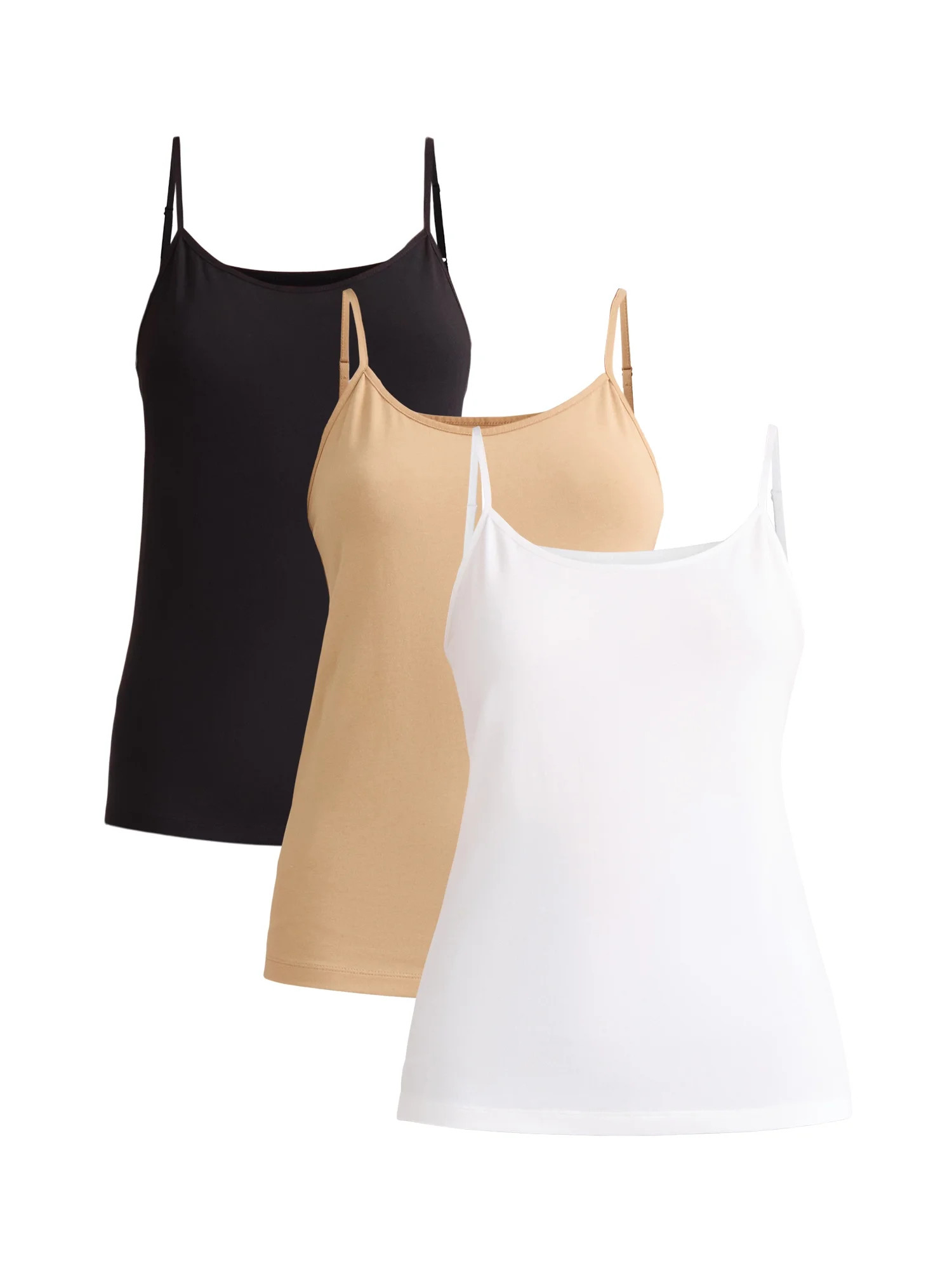 Time and Tru Women's Cami with Adjustable Straps, 3-Pack, Sizes XS-XXXL | Walmart (US)