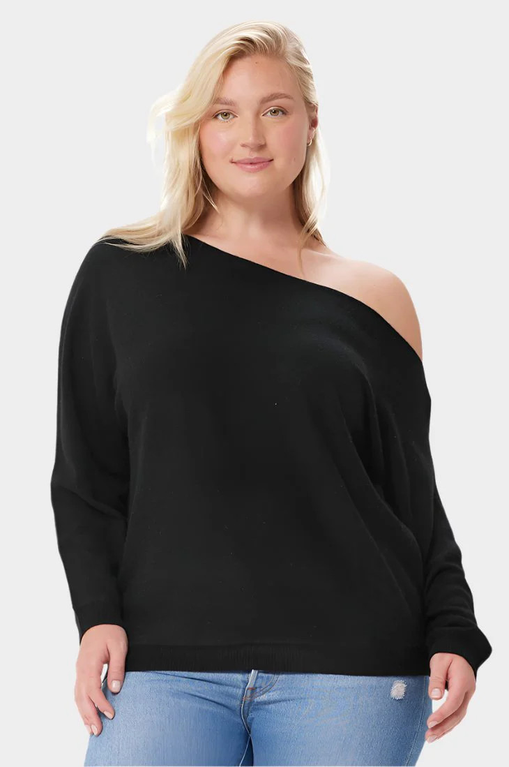 Plus Size Cashmere Off the Shoulder Sweater BLACK / 1X | Minnie Rose