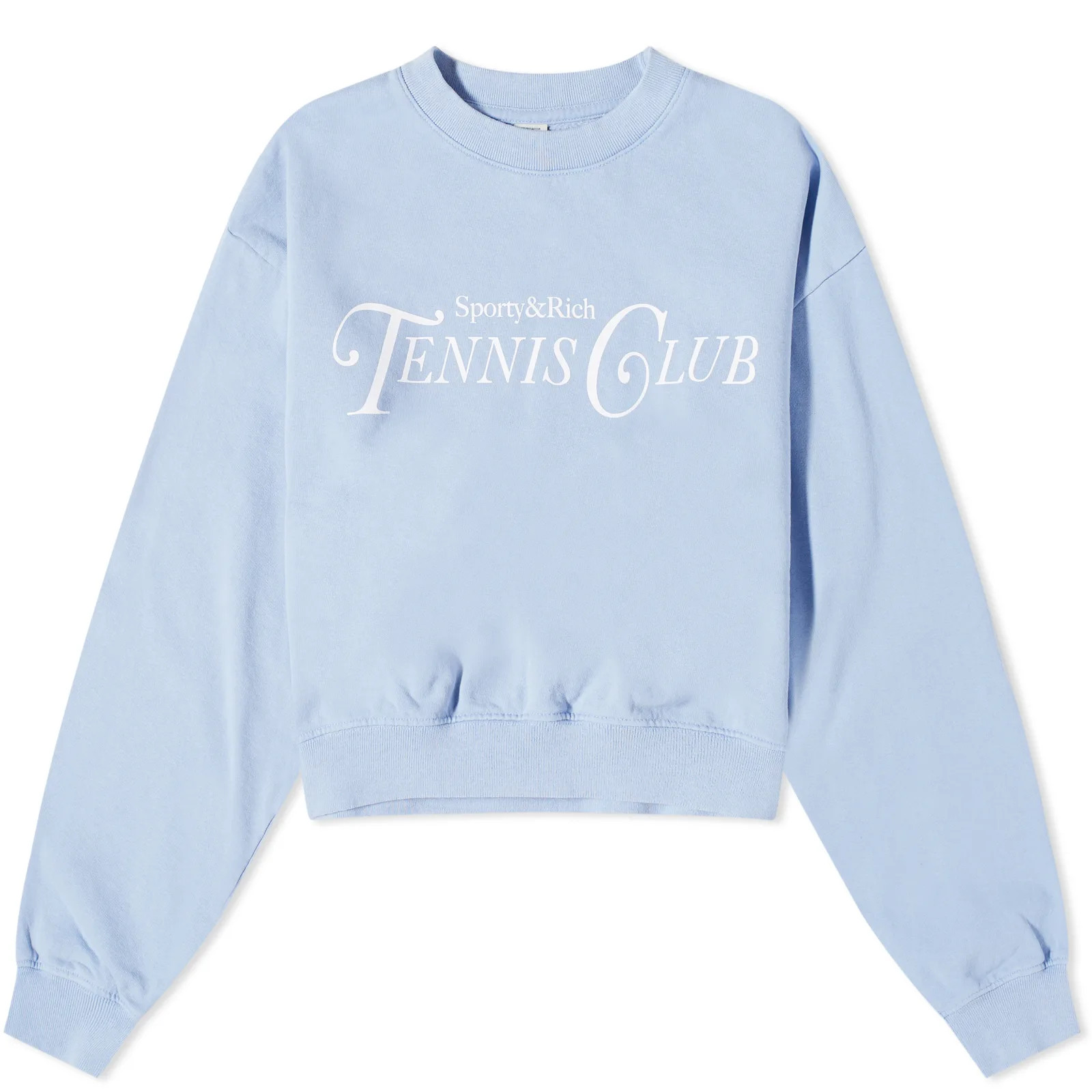 Sporty & Rich Women's Rizzoli Tennis Cropped Sweat in Washed Hydrangea/White, Size X-Large | END. Clothing