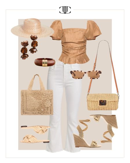 Here are ten summer capsule wardrobe looks from a small collection of clothing and accessories to create a variety of looks.   

Summer capsule, capsule wardrobe, casual look, white denim, blouse, off the shoulder top, sandals, wedge sandals, bag, tote, necklace earrings, sunglasses

#LTKstyletip #LTKover40 #LTKshoecrush