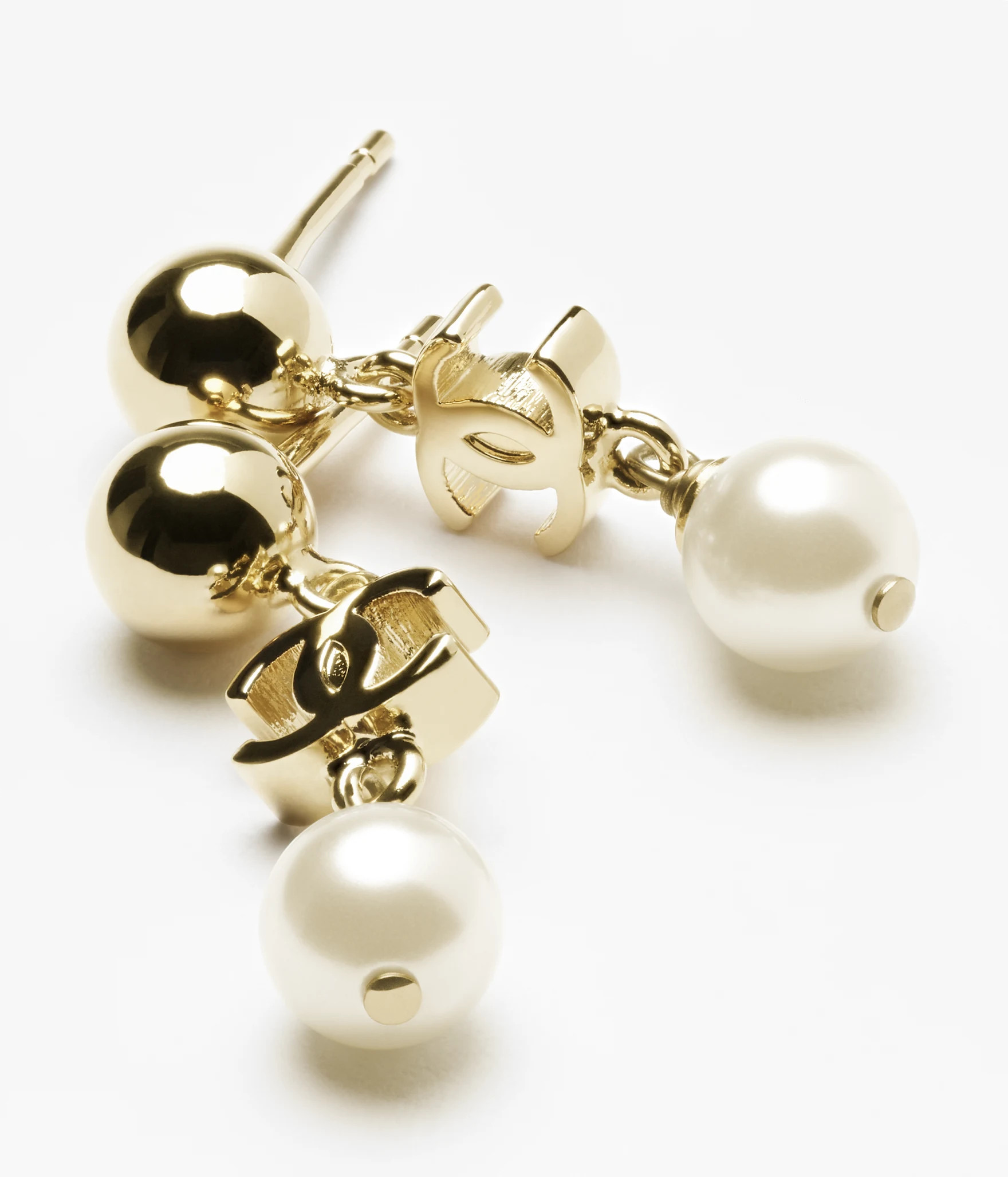Pendant earrings - Metal & glass pearls, gold & pearly white \u2014 Fashion | CHANEL | Chanel, Inc. (US)