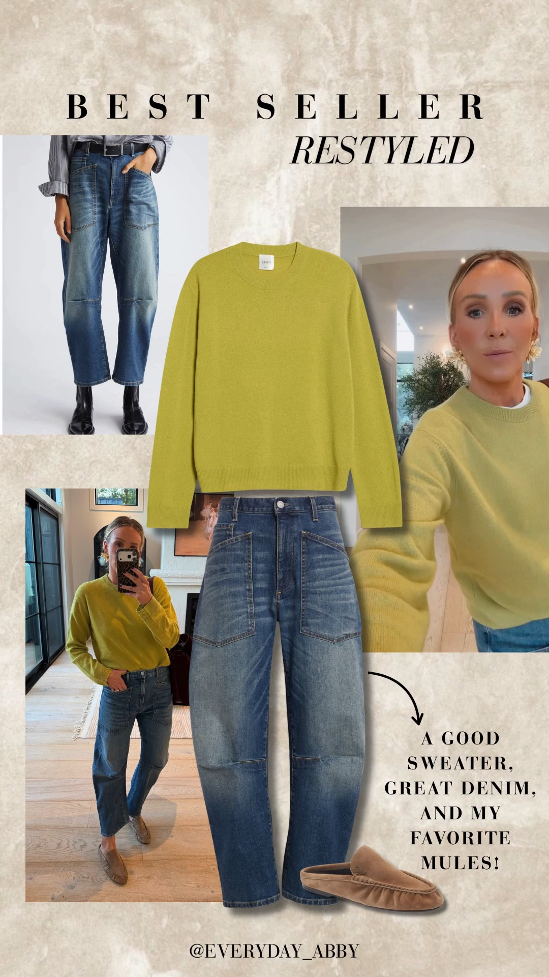 Chartreuse is THE color of fall 😍😍 and these jeans are a closet staple you’ll wear for years!! Wearing a medium in the sweater and 28 in denim 🤎