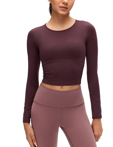 CRZ YOGA Butterluxe Scoop Neck Long Sleeve Shirts for Women - Workout Athletic Casual Tops Crop Slim Basic Tight Shirt Ripe Plum Large | Amazon (US)