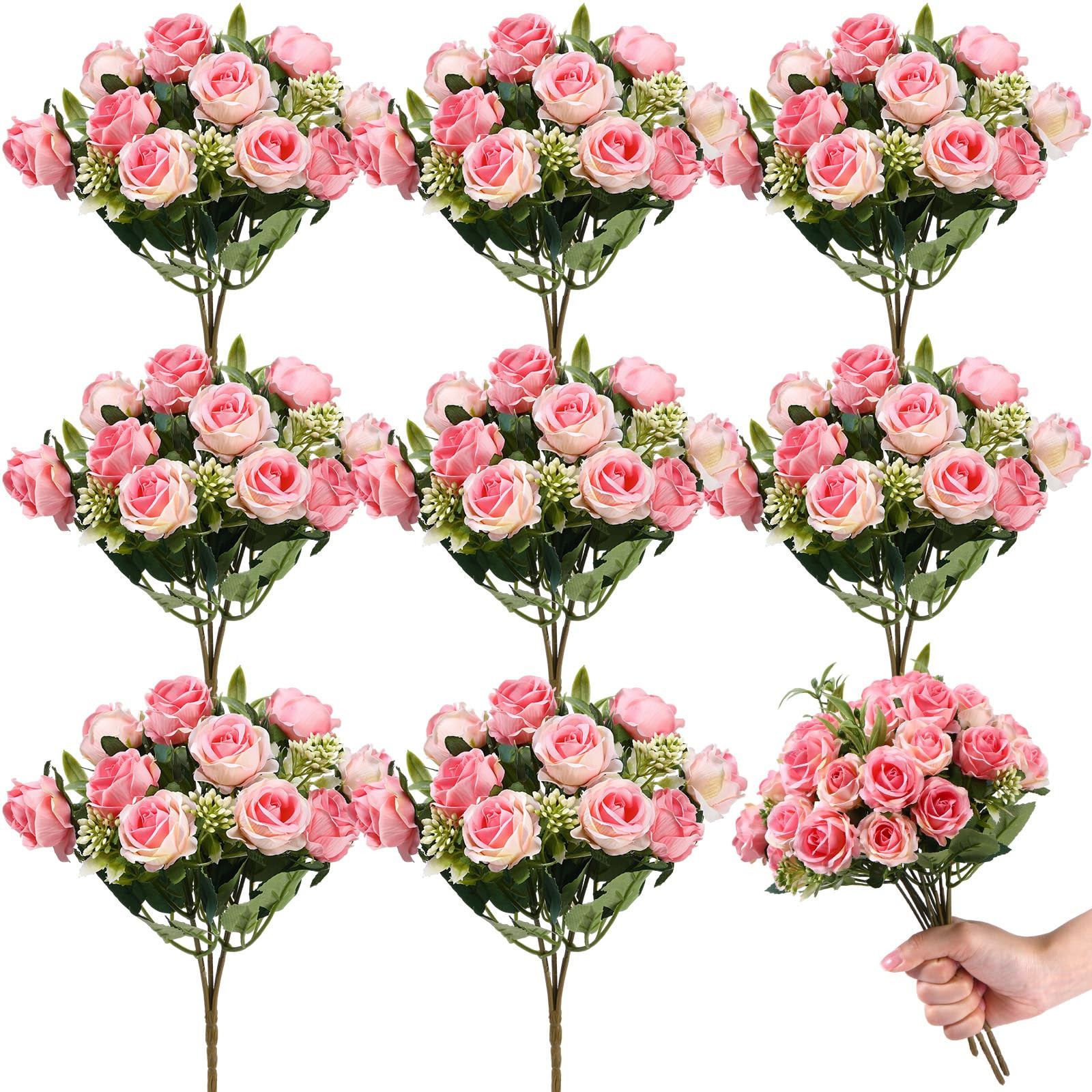 Zeyune 8 Pack 12 Inch Artificial Rose Bouquet Silk Roses Flowers Bunches Bulk Fake Roses for Wedd... | Amazon (US)