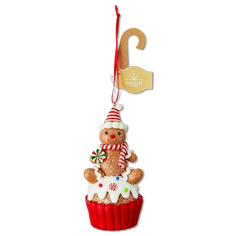 Red and White Clay Dough Gingerbread Man Cupcake Ornament, 4.5", by Holiday Time | Walmart (US)