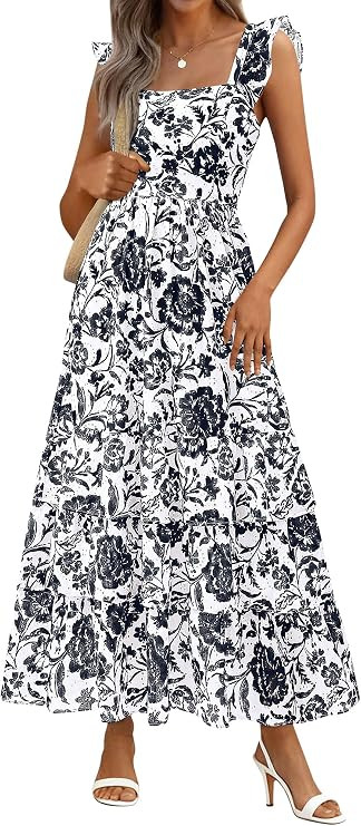 BTFBM Summer Dresses for Women 2026 Sleeveless Boho Floral Maxi Dress | Square Neck, Ruffle Strap... | Amazon (US)