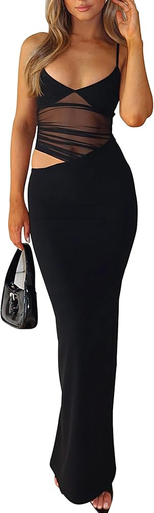 BORIFLORS Women's Sexy Bodycon V Neck Spaghetti Strap Maxi Dress Elegant Backless Cocktail Evenin... | Amazon (US)