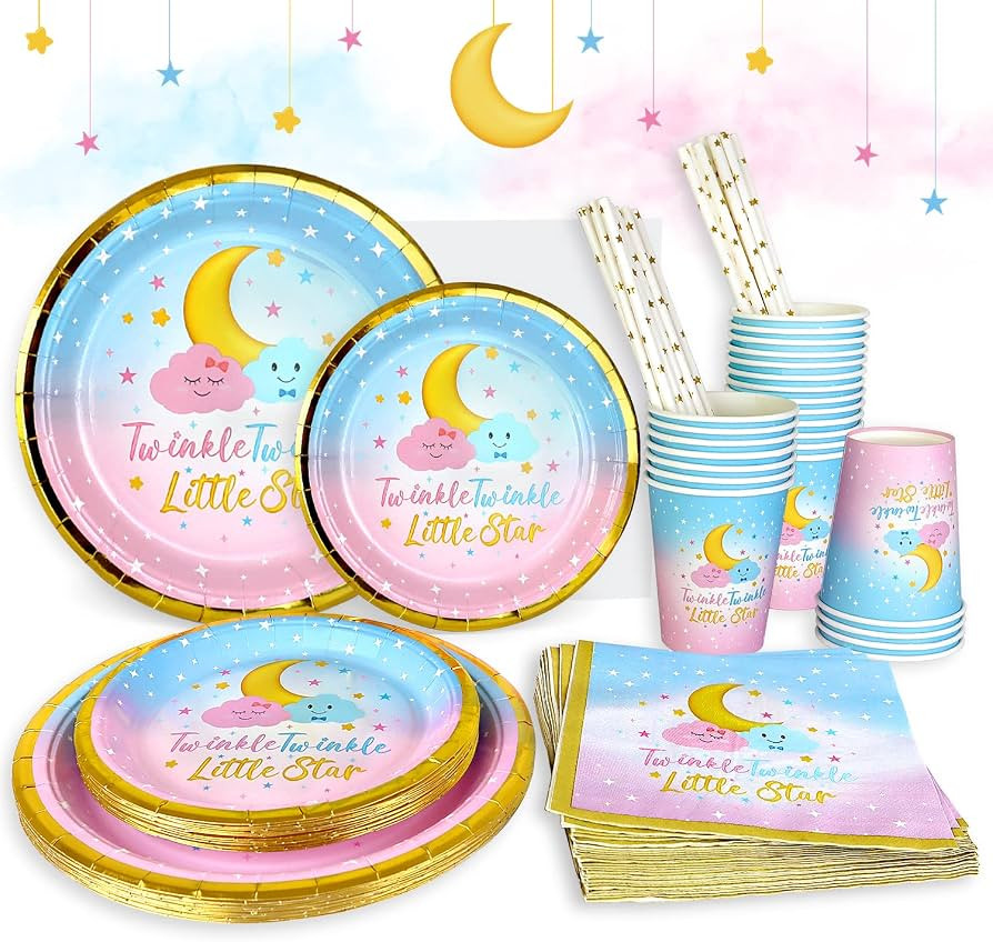 Twinkle Twinkle Little Star Gender Reveal Plate Set for 25 Guests, 125Pieces of Paper Plates and ... | Amazon (US)