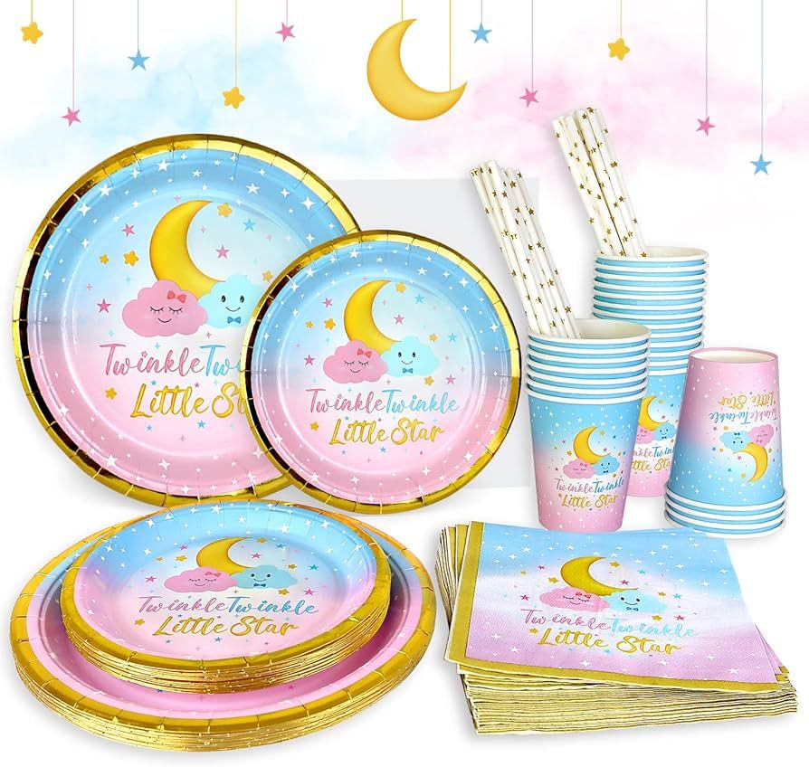 Twinkle Twinkle Little Star Gender Reveal Plate Set for 25 Guests, 125Pieces of Paper Plates and ... | Amazon (US)