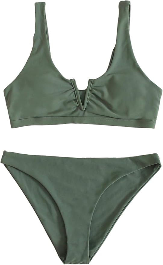 Romwe Women's Sexy V Wired Plain High Waisted Bikini Set Two Piece Swimsuits | Amazon (US)