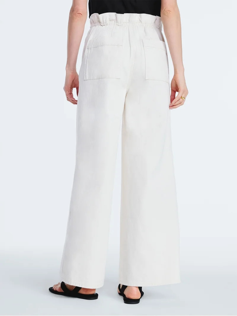 Scoop Women's Paperbag Waist Wide Leg Cotton Pants, 28" Inseam, Sizes XS-XXL | Walmart (US)