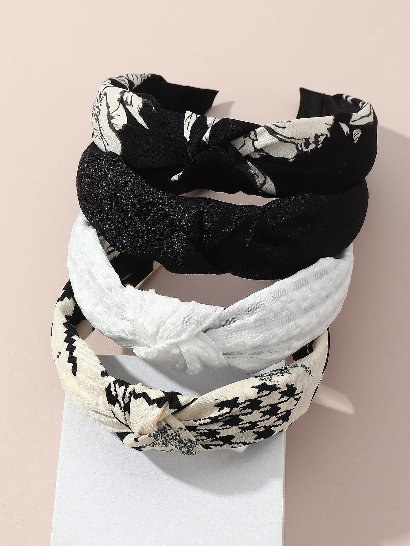 4pcs Women Houndstooth & Floral Print Fashion Headband For Daily Life Boho | SHEIN