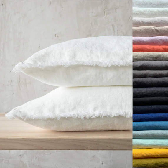 Heavy Weight Linen Pillow Case With Hand Made Fringes. - Etsy | Etsy (US)