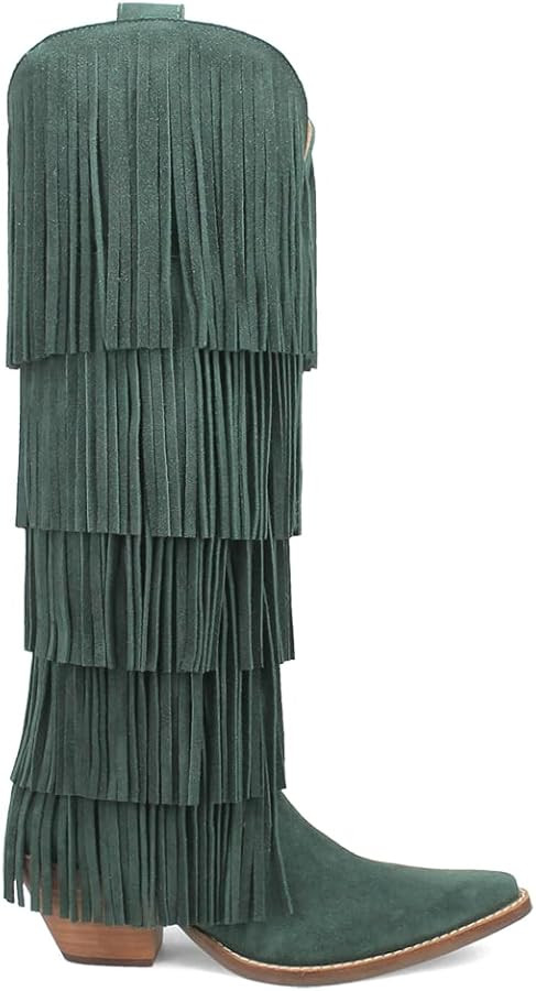 Dingo Womens Wild Child Fringe Snip Toe Casual Boots Over the Knee Mid Heel 2-3" - Green | Amazon (US)