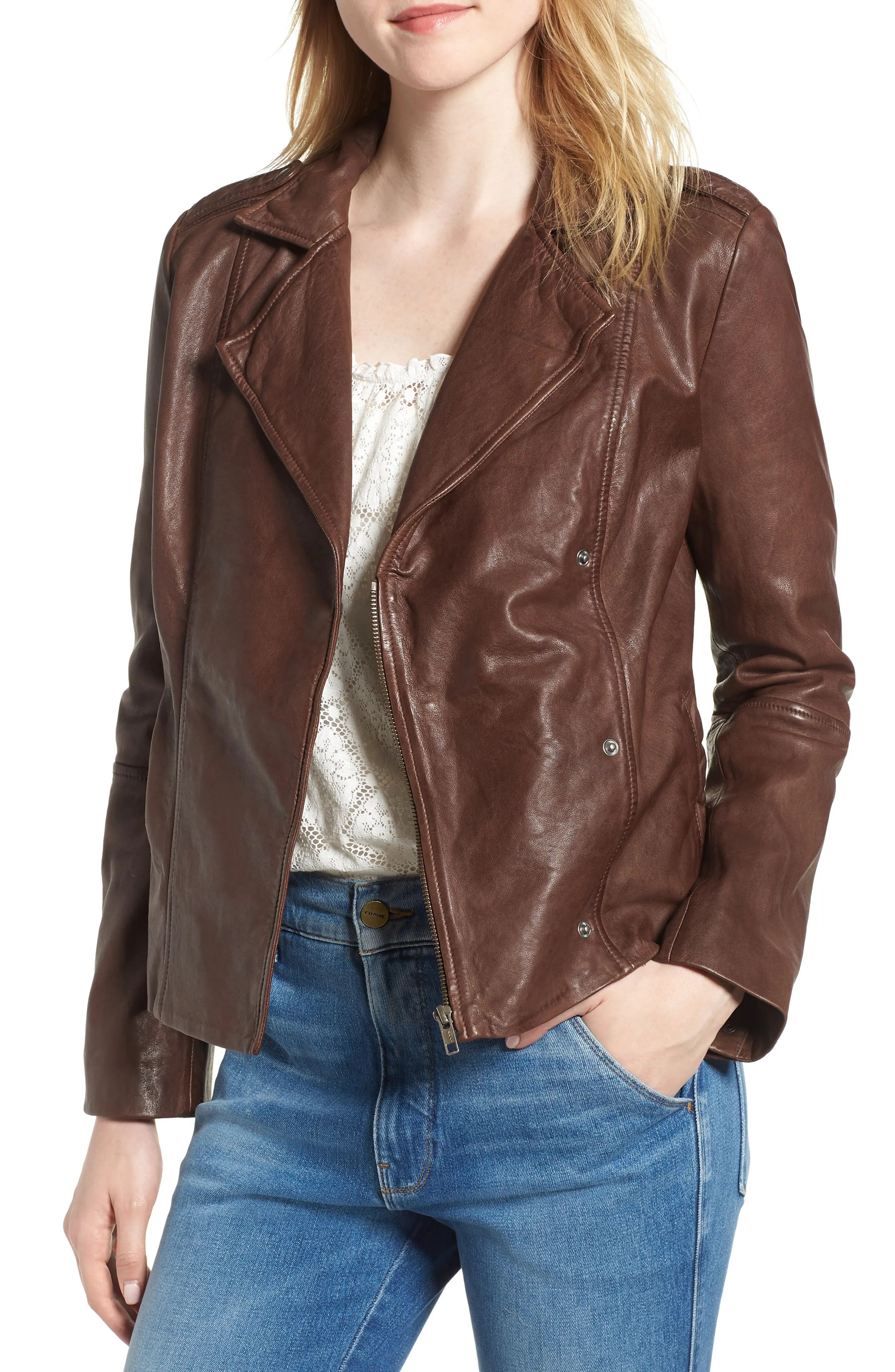 Hinge Feminine Leather Moto Jacket | Nordstrom