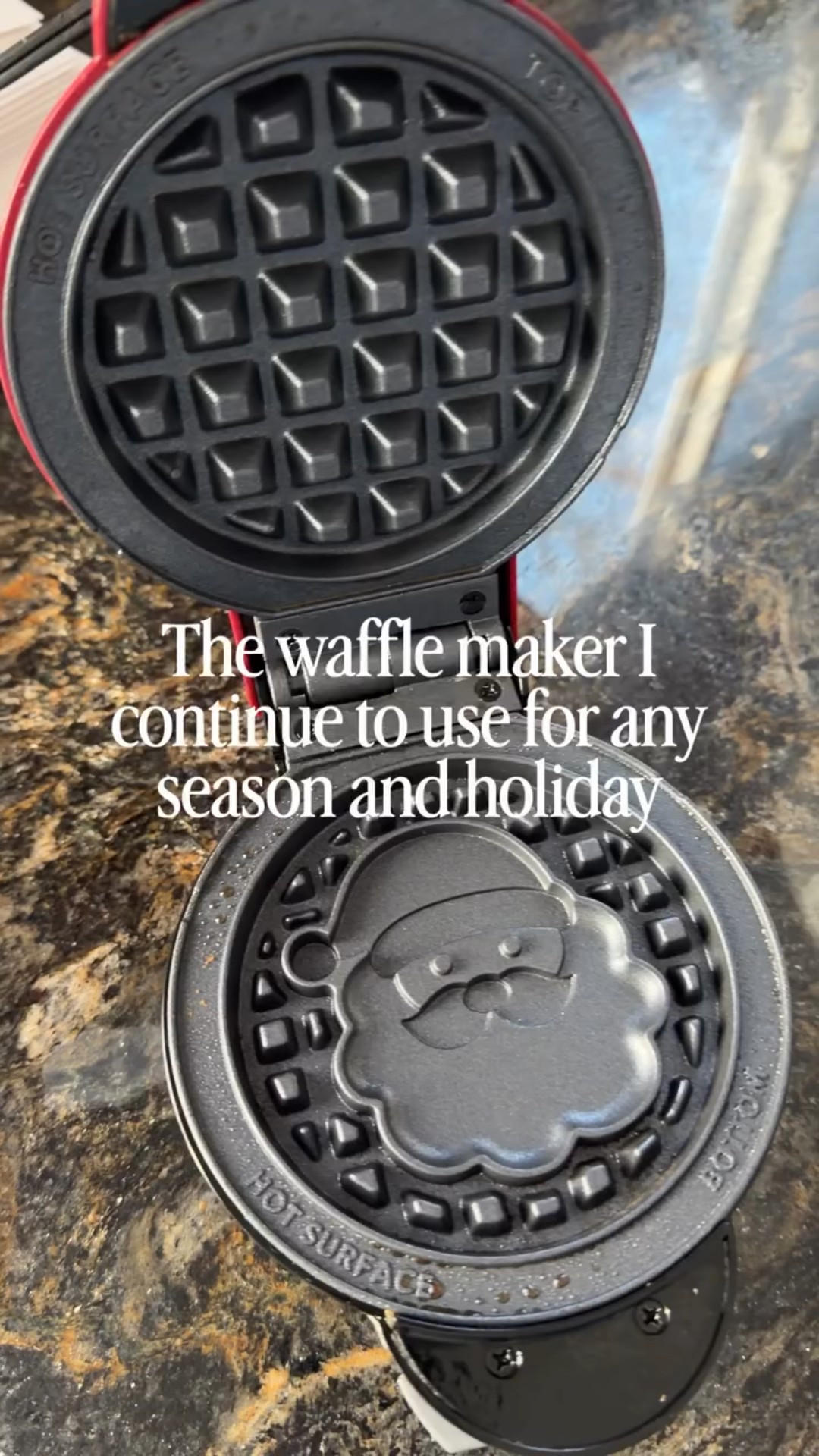 The way you can change out these plates for every season and holiday has made this mini waffle maker a must for my toddler. Santa, snowman, pumpkins, skeletons, Easter bunnies, four leaf clover, Moana, Mickey Mouse, flamingos, sunshine, dinosaurs, unicorns- the fun is endless! 

#toddlerchristmasbreakfast #christmasbreakfast #holidaybreakfast #toddlerchristmas #toddlerholidayfun #toddlerholiday #bydash #dashminiwafflemaker #dashminimaker #dashmini #miniwaffles #wafflemaker #holidaywaffles @bydash