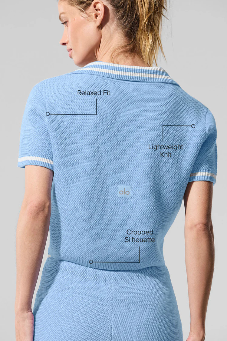 Tennis Club Sweater Knit Cropped Polo - Seashell Blue/White | Alo Yoga (US)