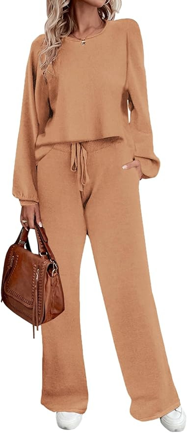 Ekouaer Knit Lounge Sets for Women 2 Piece Cozy Long Sleeve Pullover Sweater Top and Wide Leg Pan... | Amazon (US)