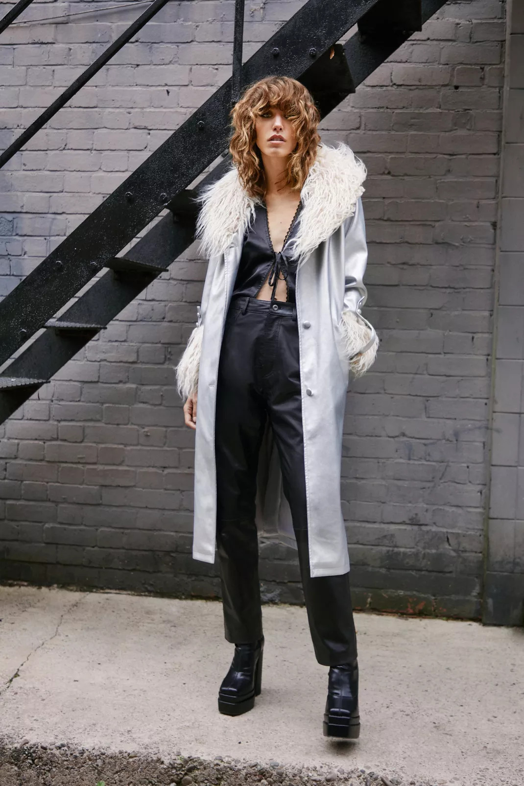 Premium Faux Shearling Fur Collar Trench Coat | Nasty Gal US