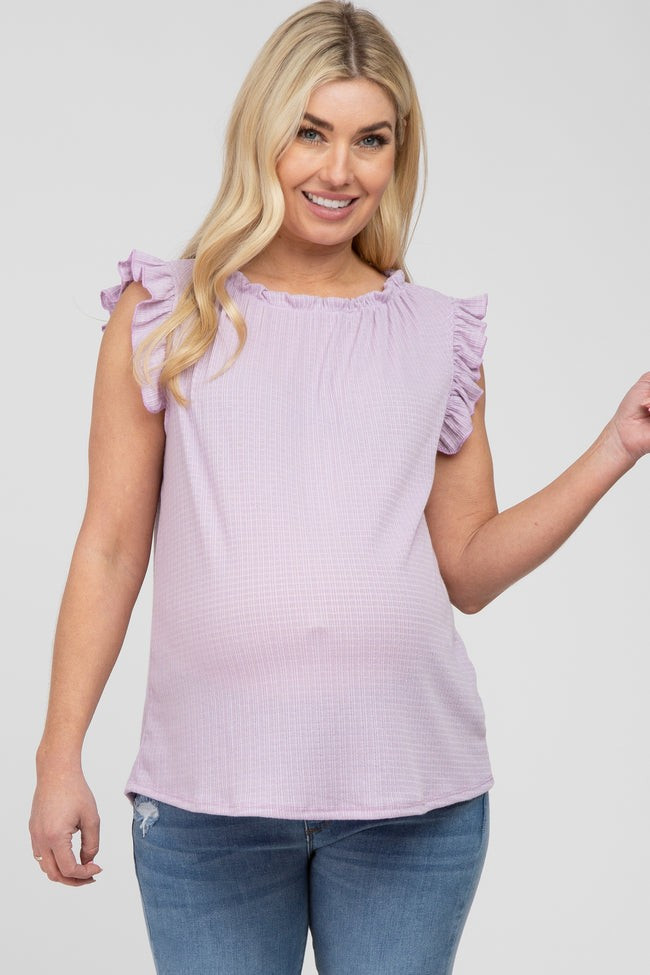 Lavender Ruffle Accent High Neck Maternity Top | PinkBlush Maternity