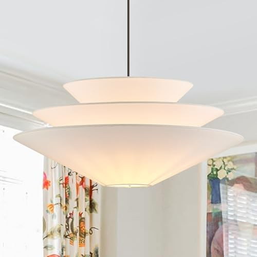 24” Large Off White Linen Fabric Pendant Light 3-Layer Modern Chandelier Adjustable Industrial ... | Amazon (US)