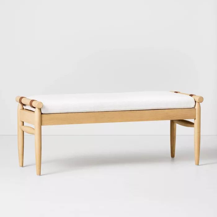 Upholstered Natural Wood Accent Bench Oatmeal - Hearth & Hand™ with Magnolia | Target