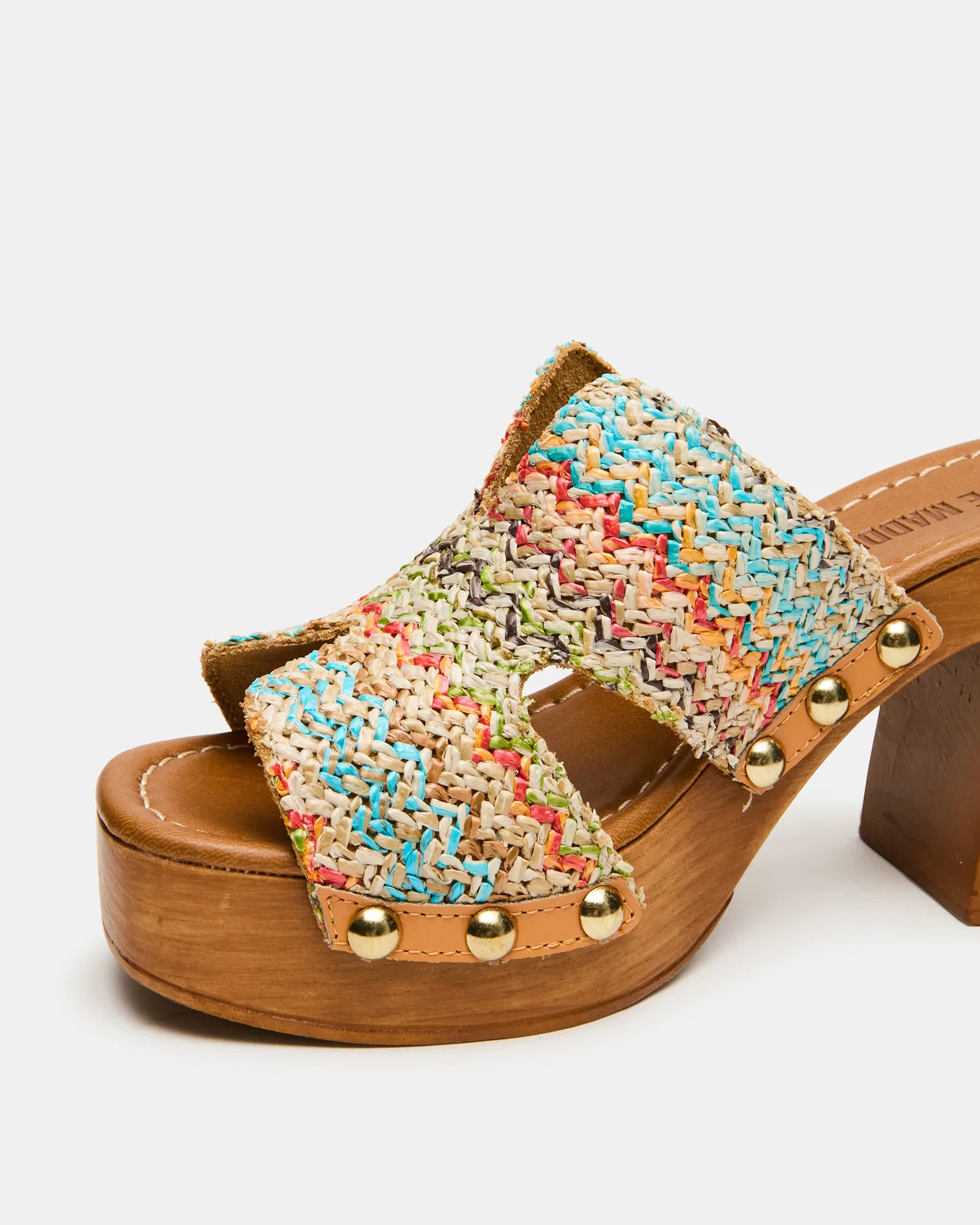 SUNKISSED Multi Raffia Platform Block Heel Studded Women's Sandal | Steve Madden (US)