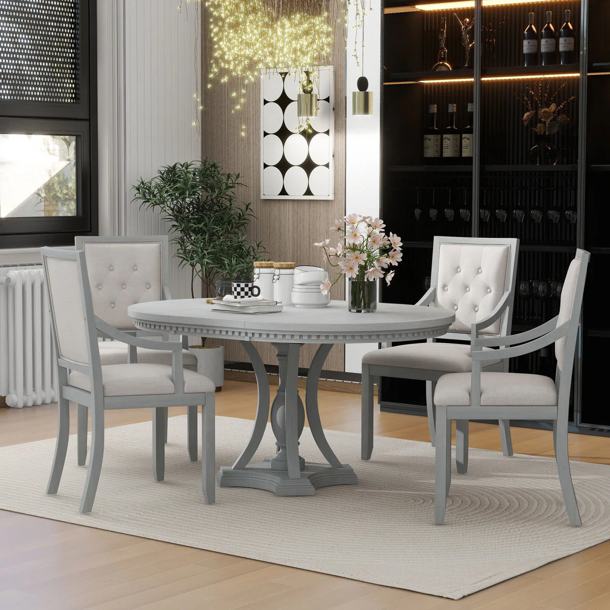 Streamdale Retro Extendable Round Dining Set with 4 Chairs (Antique Gray Oak) | Shop Simon
