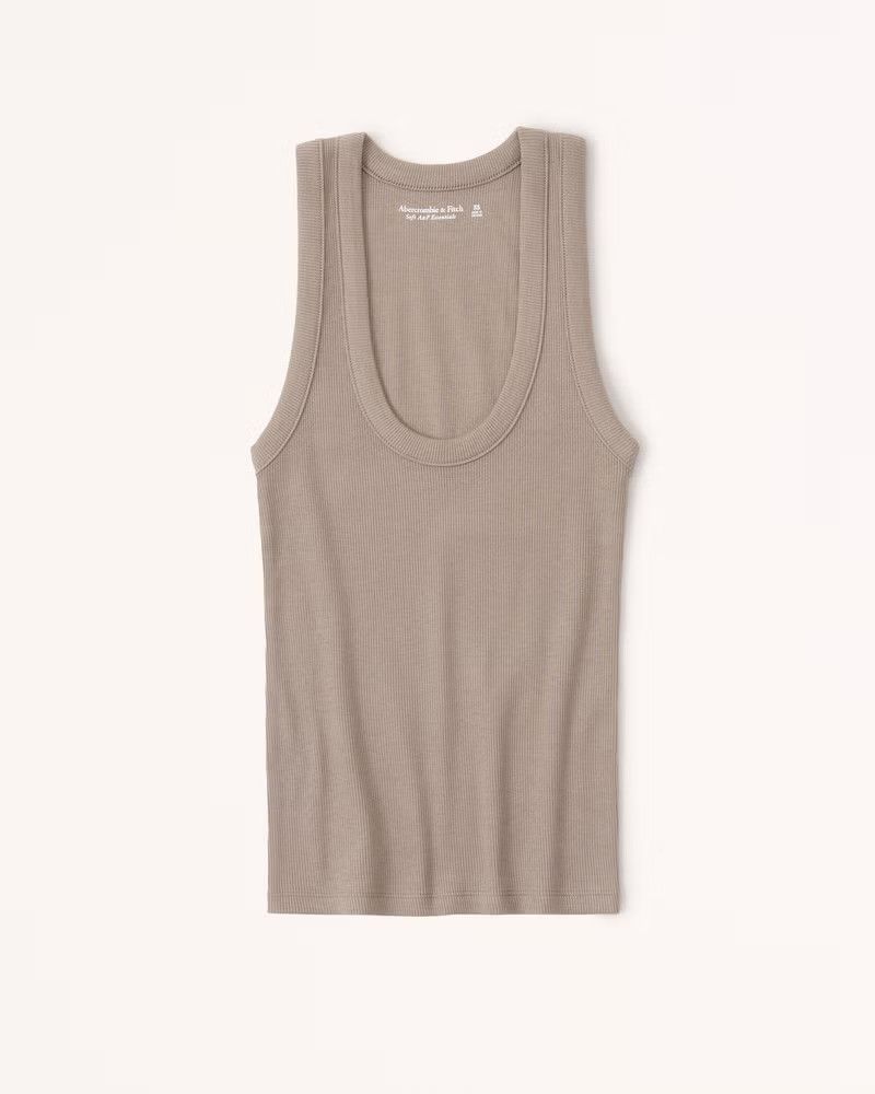 Abercrombie & Fitch Women's Essential Rib Tuckable Scoopneck Tank in Brown - Size XXS | Abercrombie & Fitch (US)