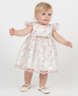 Baby Girls' Flower Vine Embroidery Round Neck Mesh Dress and Panty, 2-Piece Set | Macy's