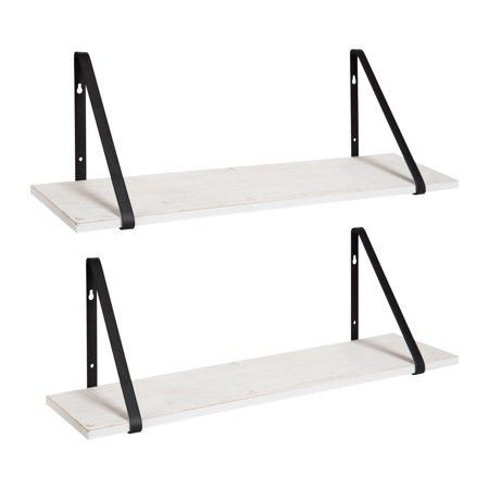 Kate and Laurel Soloman White Wooden Shelves with Black Metal Brackets, 2 Piece Set | Walmart (US)