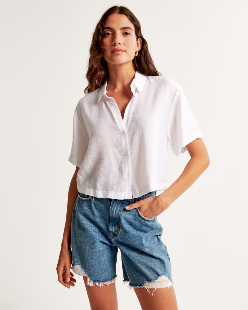 Short-Sleeve Crinkle Textured Shirt | Abercrombie & Fitch (US)