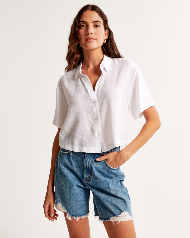 Women's Short-Sleeve Crinkle Textured Shirt | Women's Tops | Abercrombie.com | Abercrombie & Fitch (US)