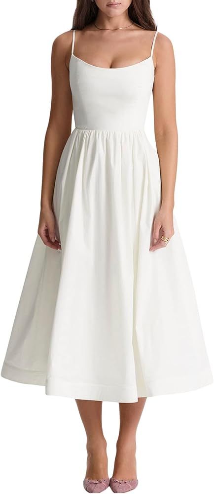 Women's Sexy Low Cut Spaghetti Strap Long Dress Casual Sleeveless Backless Slimd Maxi Dress Squar... | Amazon (US)
