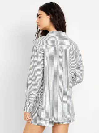 Button-Down Linen-Blend Striped Shirt | Old Navy (US)