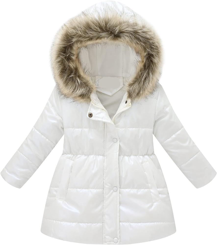 LINKIOM Children's Padded Jacket Fashion Print Cartoon Long Collar Hooded Padded Fleece Warm Coat... | Amazon (US)