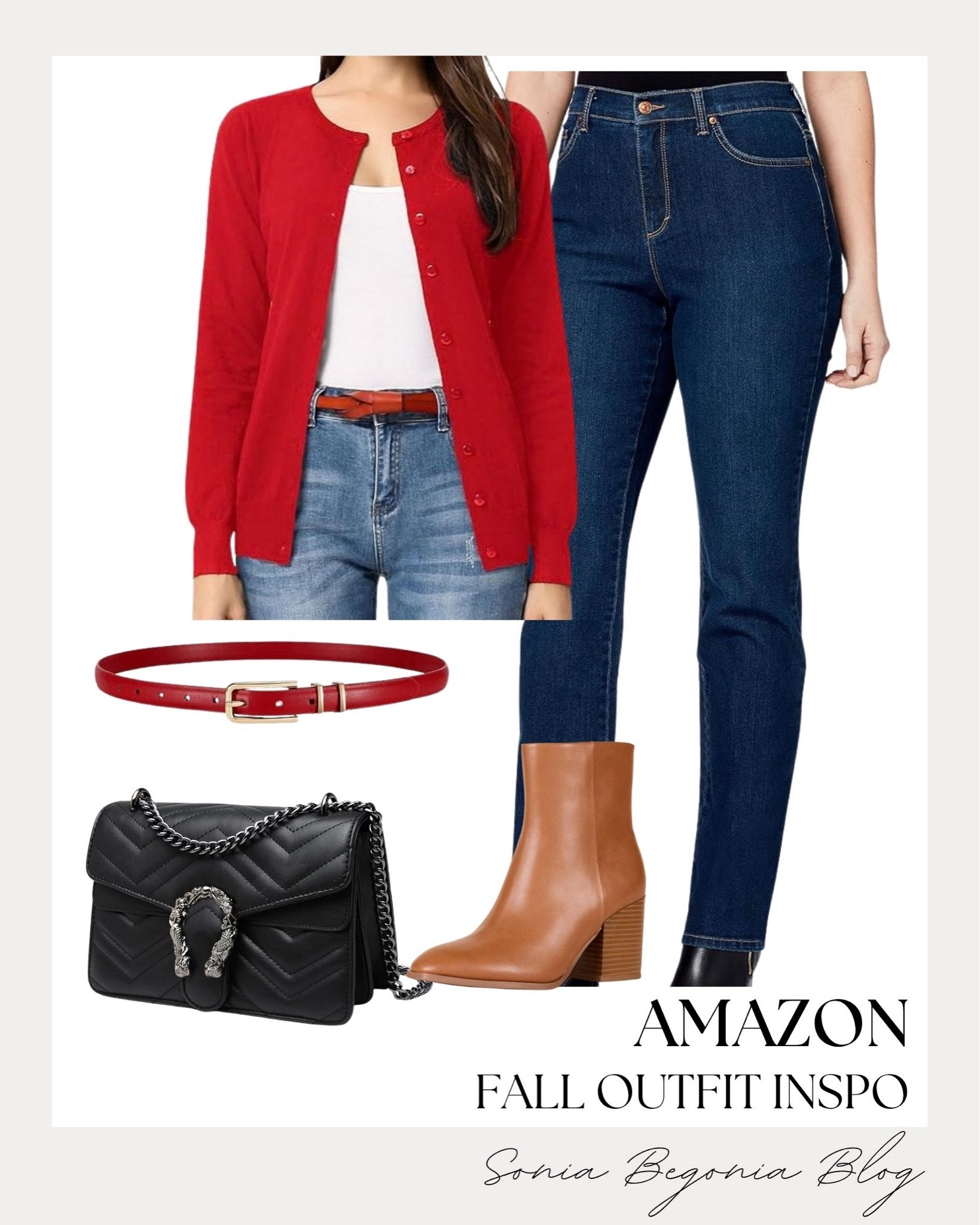 Classic fall outfit inspo! 🍂

I styled a vibrant red button-front cardigan layered over a simple white top paired with dark-wash straight-leg jeans.

I accessorized with a matching thin red belt, a black quilted crossbody bag, and tan block-heel ankle boots for an effortless everyday look. ✨

#AmazonFashion #AmazonStyle #FallOutfits #LTKfall #Cardigan #CasualStyle #OOTD #AutumnFashion

#LTKootd #LTKSeasonal