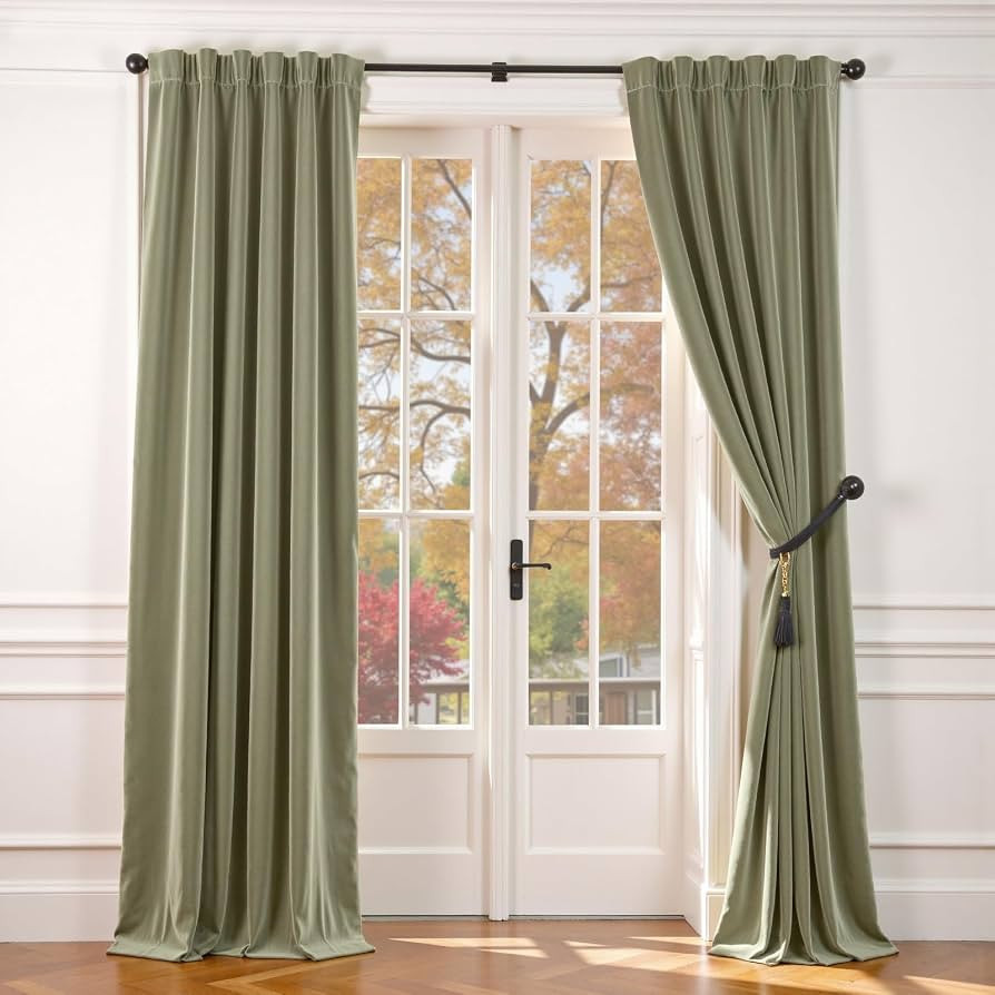 Lazzzy Velvet Curtains Green 96 Inch Length Heavy Duty Drapes Room Darkening Blackout Drape Therm... | Amazon (CA)