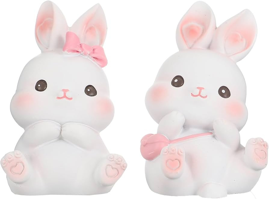 NOLITOY 2Pcs Easter Bunny Resin Figurines - Miniature White Rabbit Ornaments for Tiered Tray Deco... | Amazon (US)