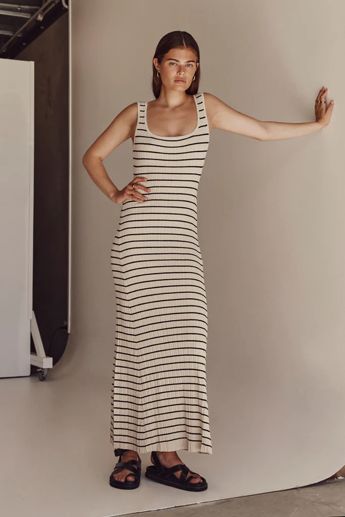 BILLIE BUTTER STRIPE MIDI DRESS | DISSH